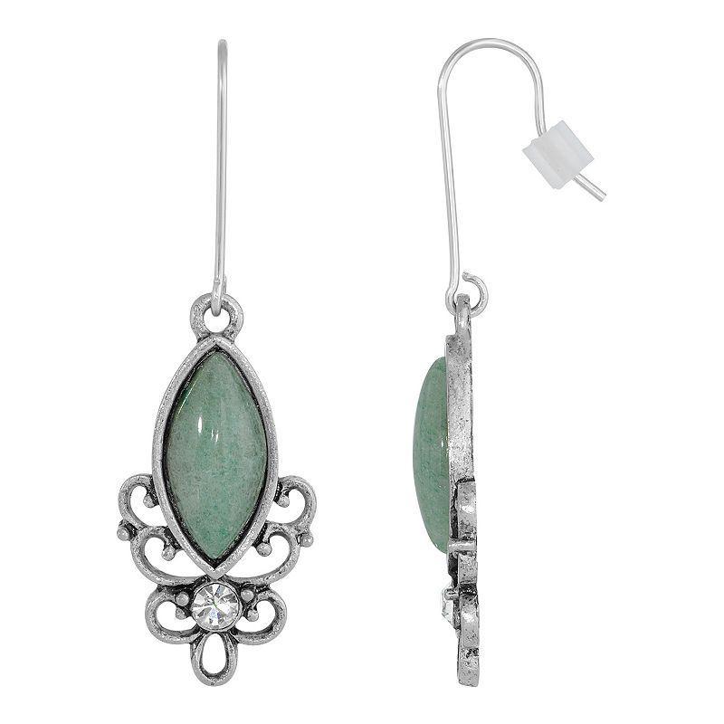 1928 Silver Tone Stone Filigree Drop Earrings, Womens, Green Product Image