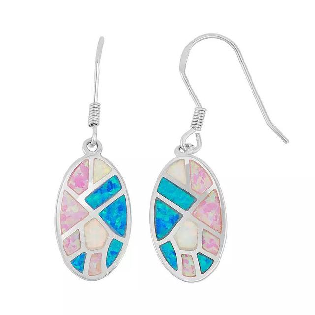 Sterling Silver Lab-Created Opal Oval Drop Earrings, Womens, Multicolor Product Image