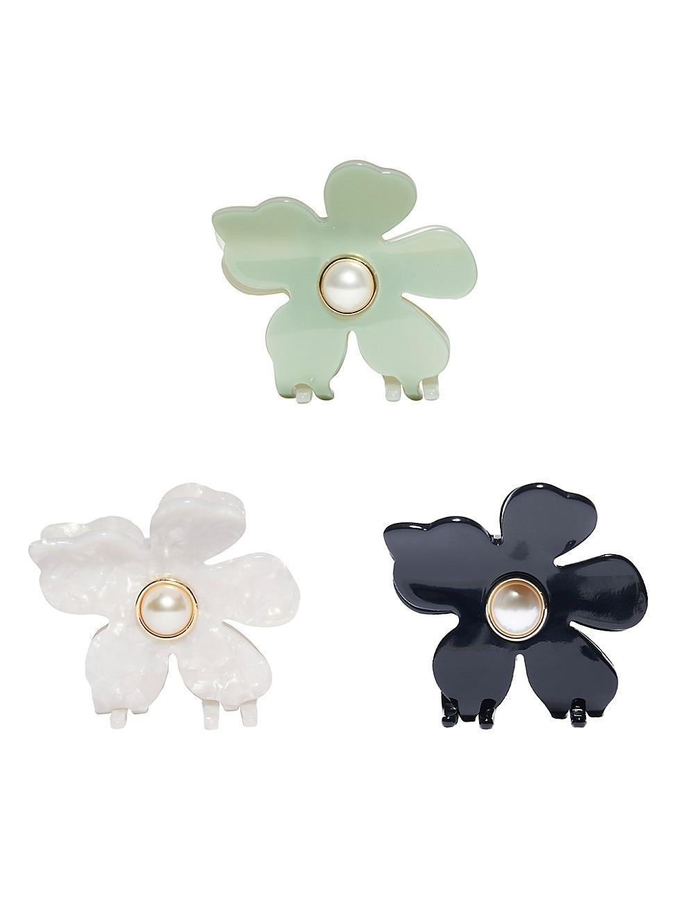 Womens Lily 3-Piece Imitation-Pearl-Embellished Hair Claw Clip Set Product Image