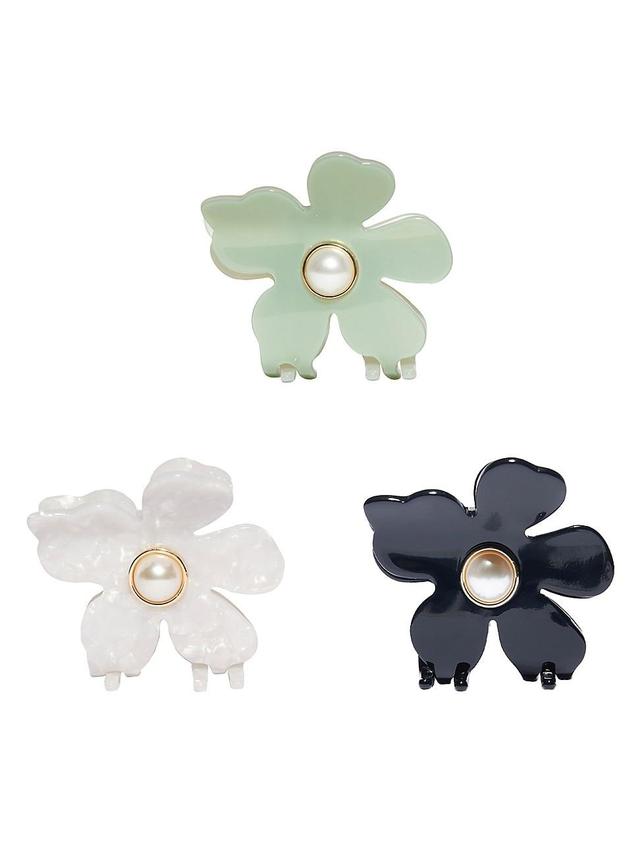 Womens Lily 3-Piece Imitation-Pearl-Embellished Hair Claw Clip Set Product Image