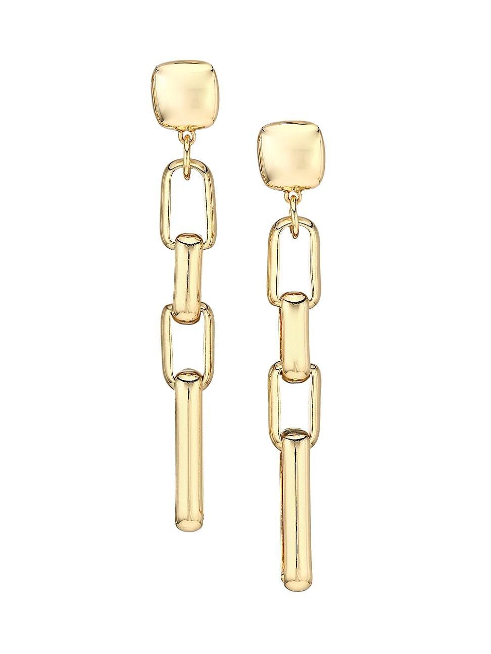 Womens 18K Goldplated Rectangular-Link Drop Earrings Product Image