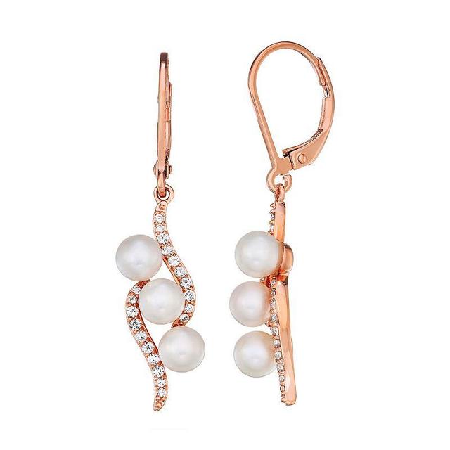 14k Rose Gold Over Silver Freshwater Cultured Pearl & Lab-Created White Sapphire Drop Earrings, Womens, Pink Tone Product Image