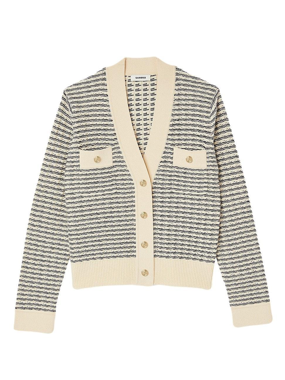 sandro Stripe Wool & Cashmere Cardigan Product Image