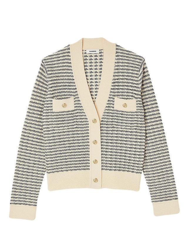 sandro Stripe Wool & Cashmere Cardigan Product Image