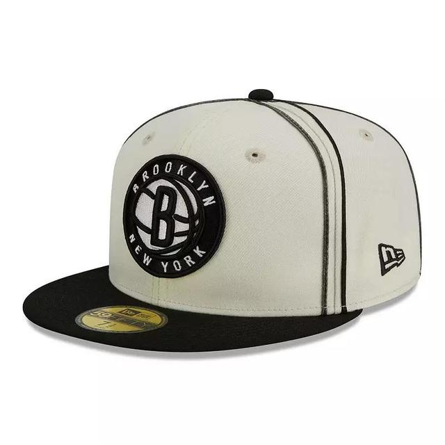 Mens New Era Cream/Black Brooklyn Nets Piping 2-Tone 59FIFTY Fitted Hat Product Image