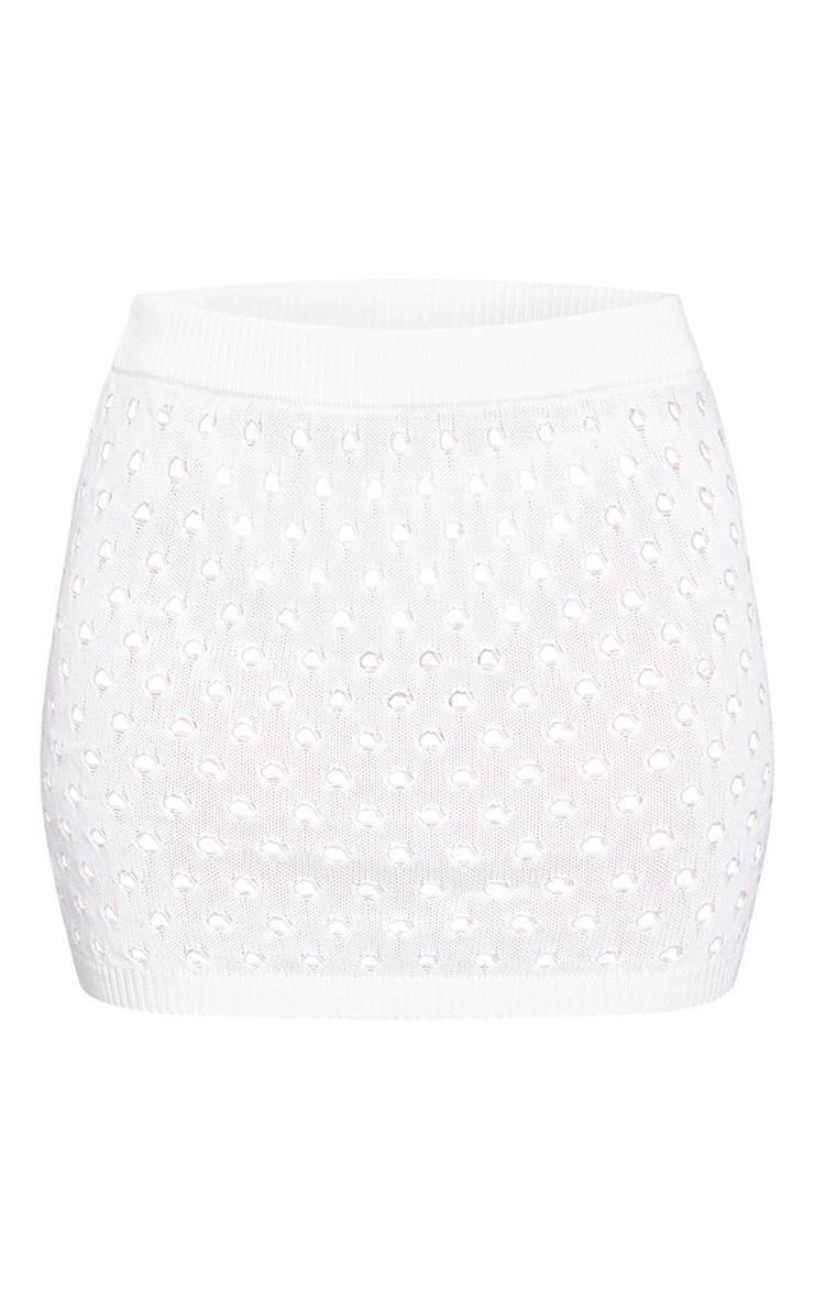 White Tie Front Hole Knit Mini Skirt Product Image