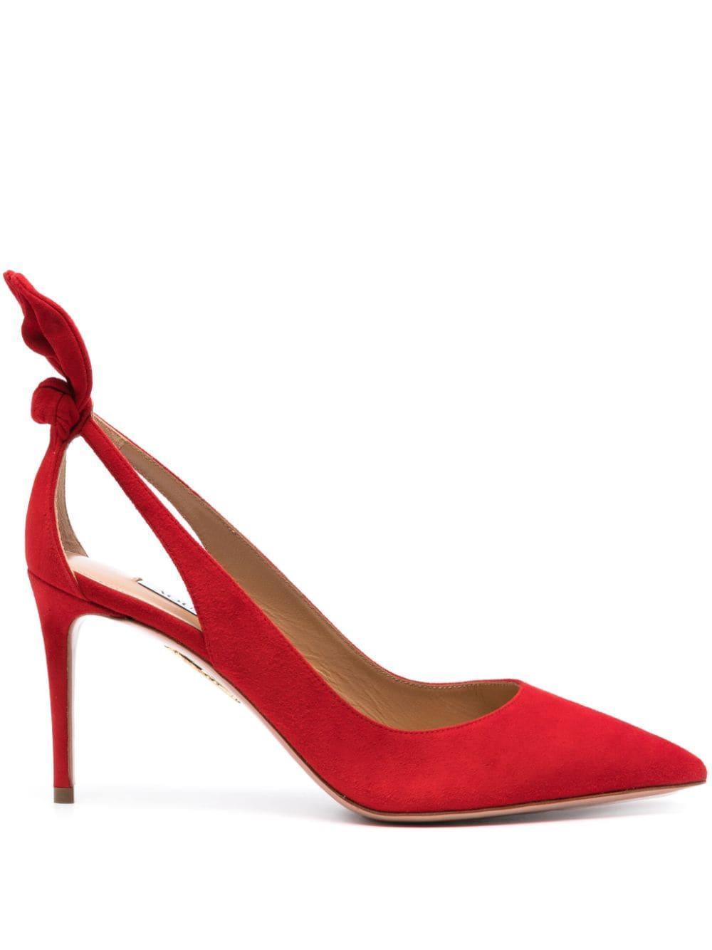 AQUAZZURA Bow Tie 85mm Suede Pumps In Red Product Image