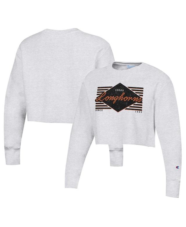 Womens Champion Heather Gray Distressed Texas Longhorns Reverse WeaveCropped Pullover Sweatshirt Product Image