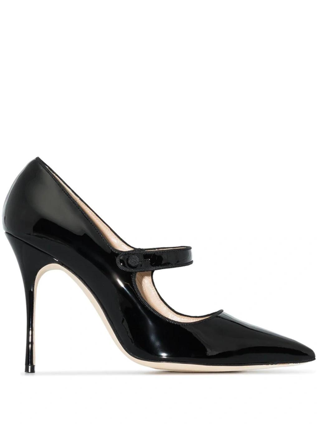 MANOLO BLAHNIK Campari 105 Grosgrain-trimmed Patent-leather Pumps In Black Product Image