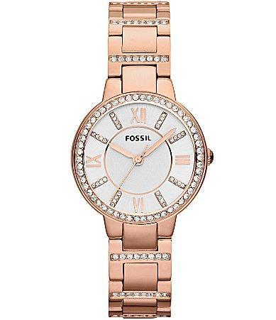 Fossil Womens Virginia Rose Gold-Tone Stainless Steel Bracelet Watch 30mm ES3284 Product Image