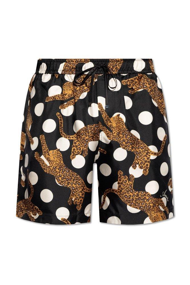 Graphic Printed Drawstring Shorts In Black Product Image