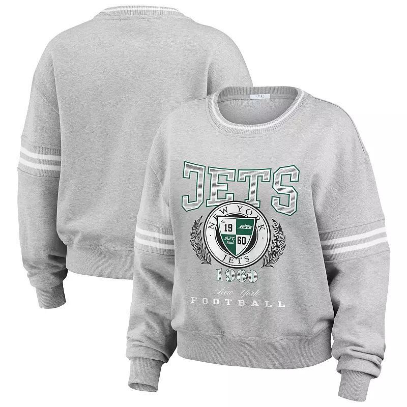 Womens WEAR by Erin Andrews Heather Gray New York Jets Crest Cropped Pullover Sweatshirt Product Image