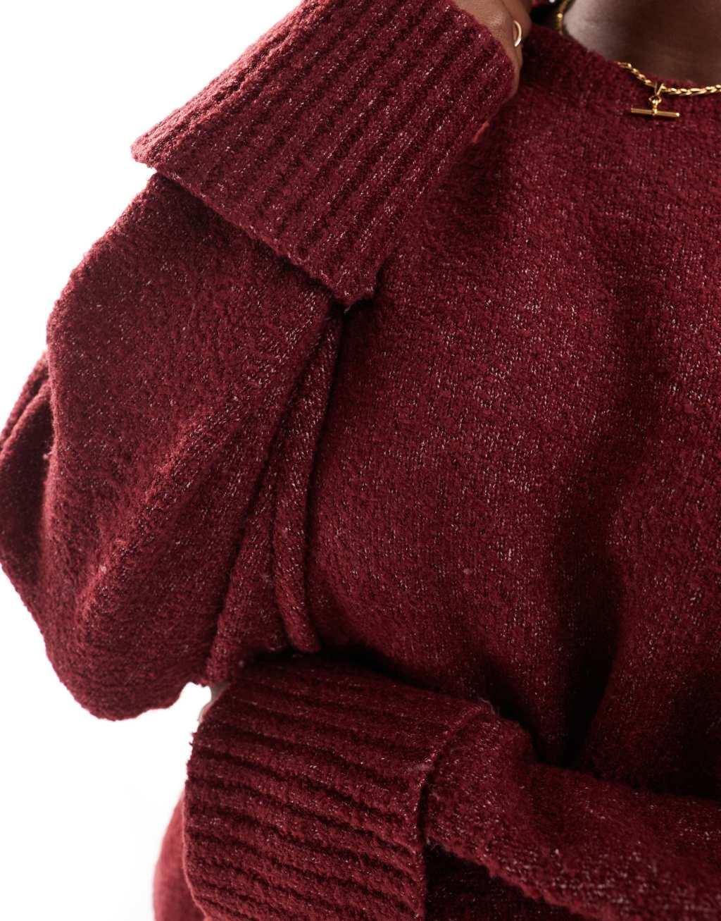 Pretty Lavish Curve oversized borg sweater in burgundy Product Image