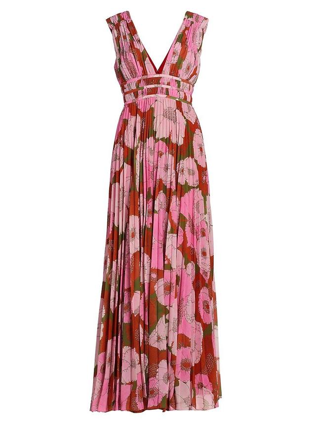 Womens Dua Chiffon Pleated Floral Gown Product Image