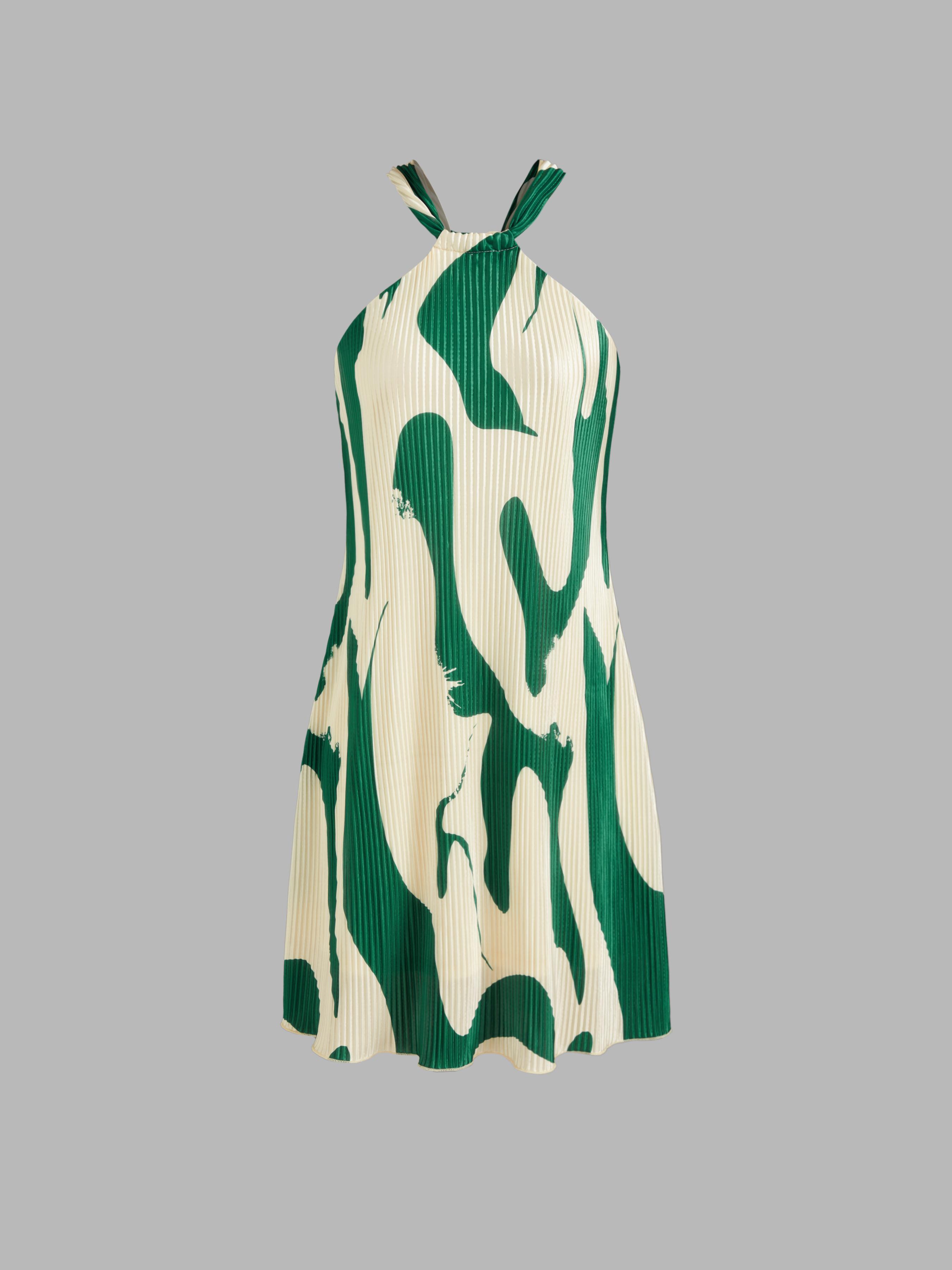 Halter Abstract Pleated Mini Dress Product Image