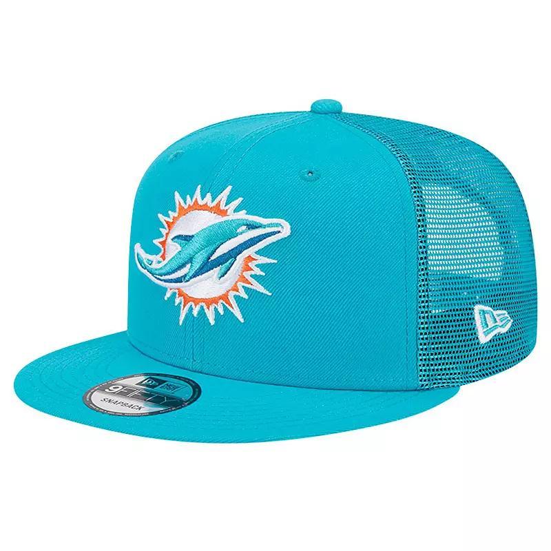 Mens New Era Aqua Miami Dolphins Main Trucker 9FIFTY Snapback Hat, Turq/Blue Product Image