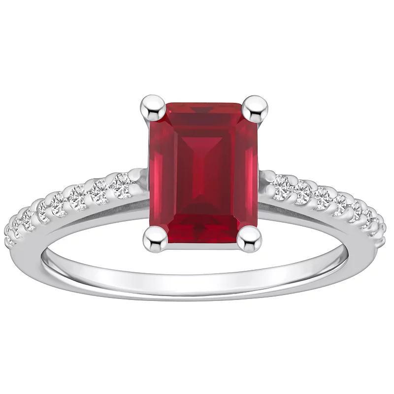 Alyson Layne 10k Gold Emerald Cut Gemstone 1/5 Carat T.W. Diamond Ring, Womens Created Red Product Image