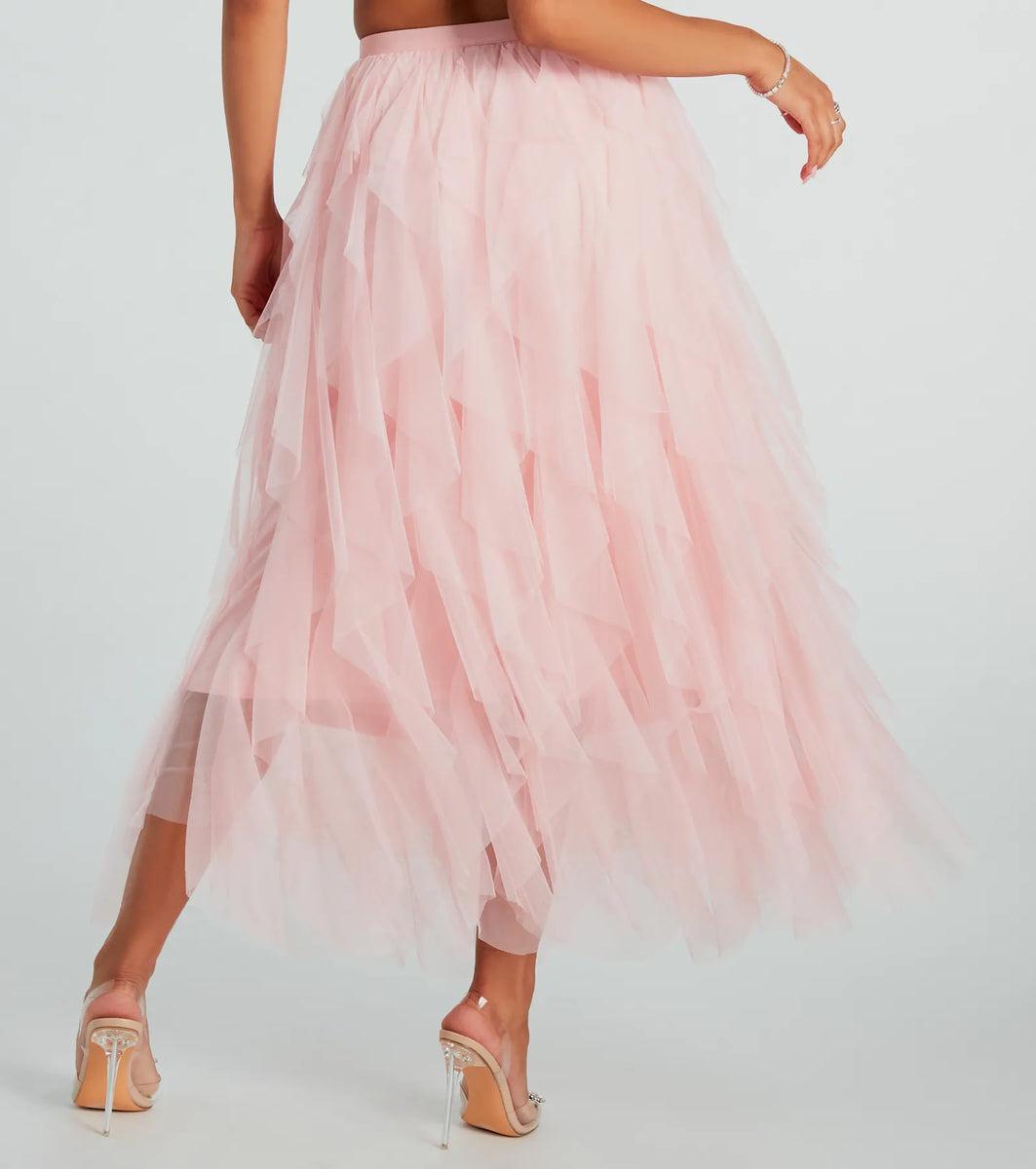 A Little Drama Ruffled Tulle Midi Skirt Product Image