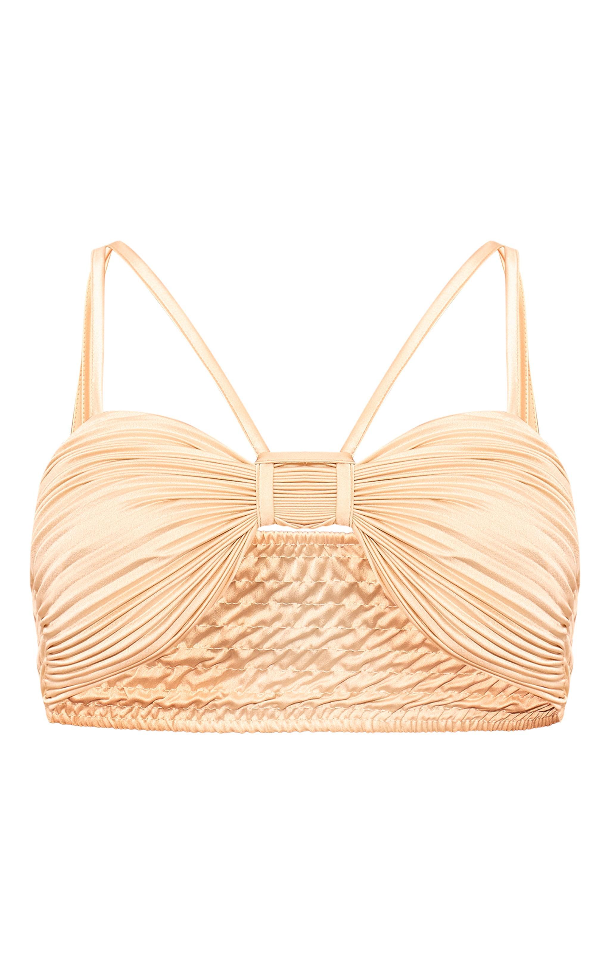 Champagne Plisse Knot Detail Strappy Crop Top Product Image