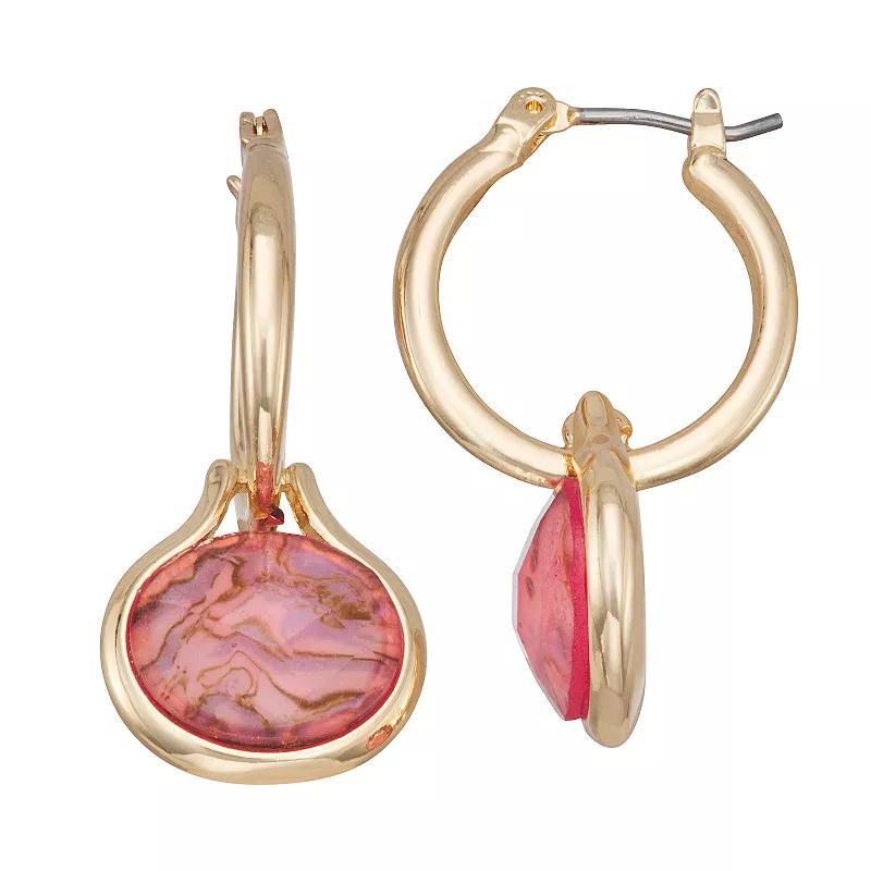 Napier Gold Tone Pink Stone Drop Hoop Earrings, Womens, Red Product Image