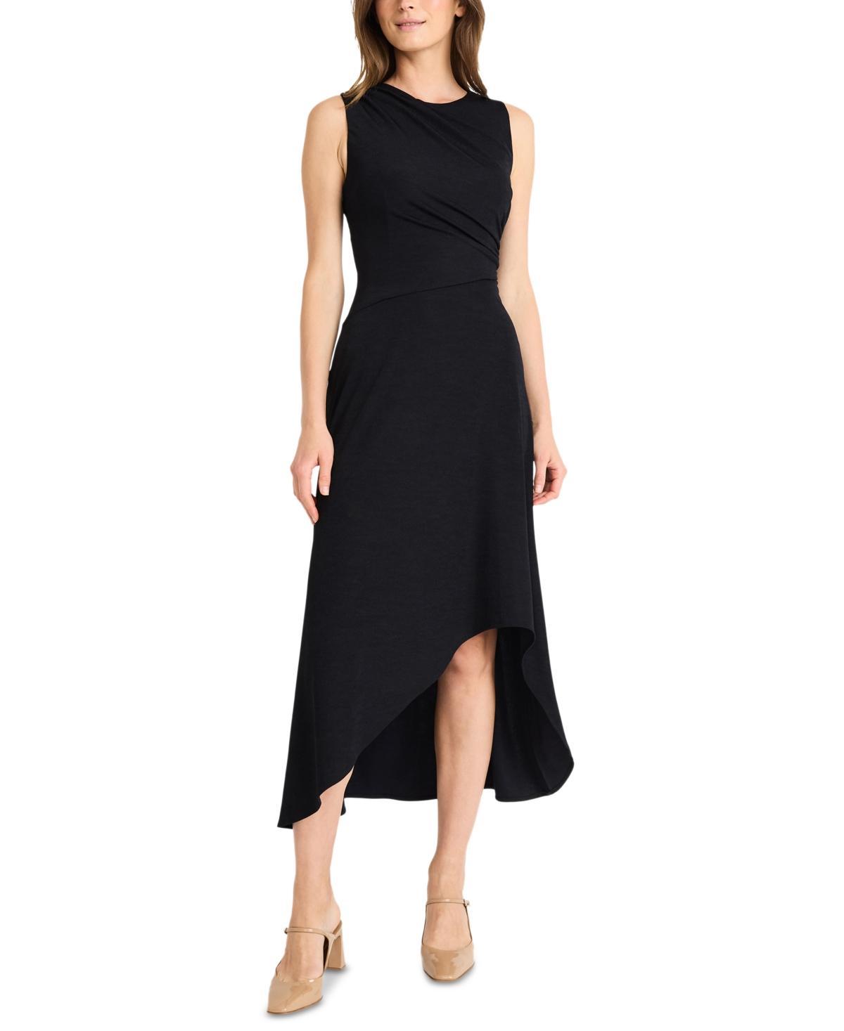 Maggy London Womens Round-Neck Gathered High-Low Dress Product Image