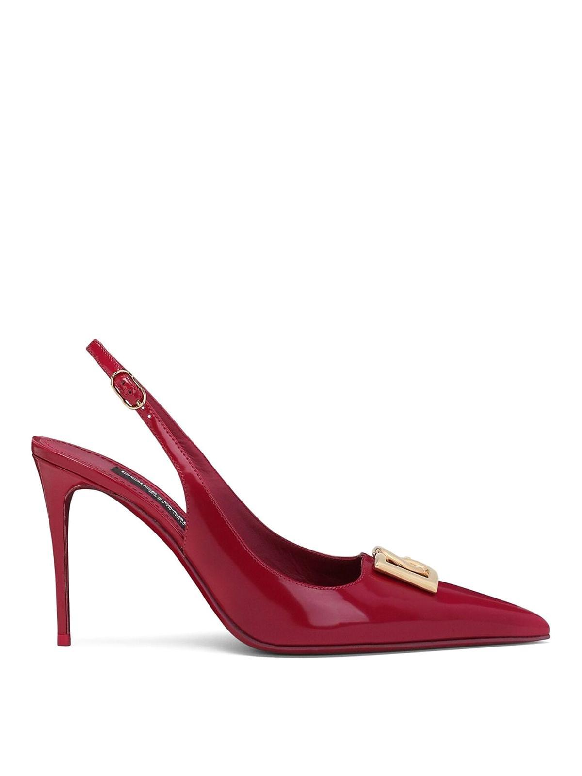 DOLCE & GABBANA Logo-plaque Heeled Slingback Pumps In Red Product Image