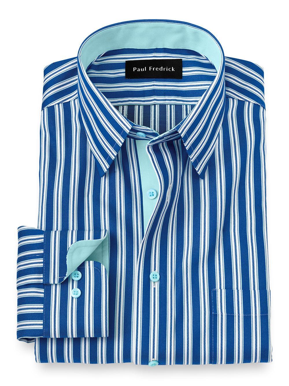 Slim Fit Non-iron Cotton Stripe Dress Shirt With Contrast Trim Product Image