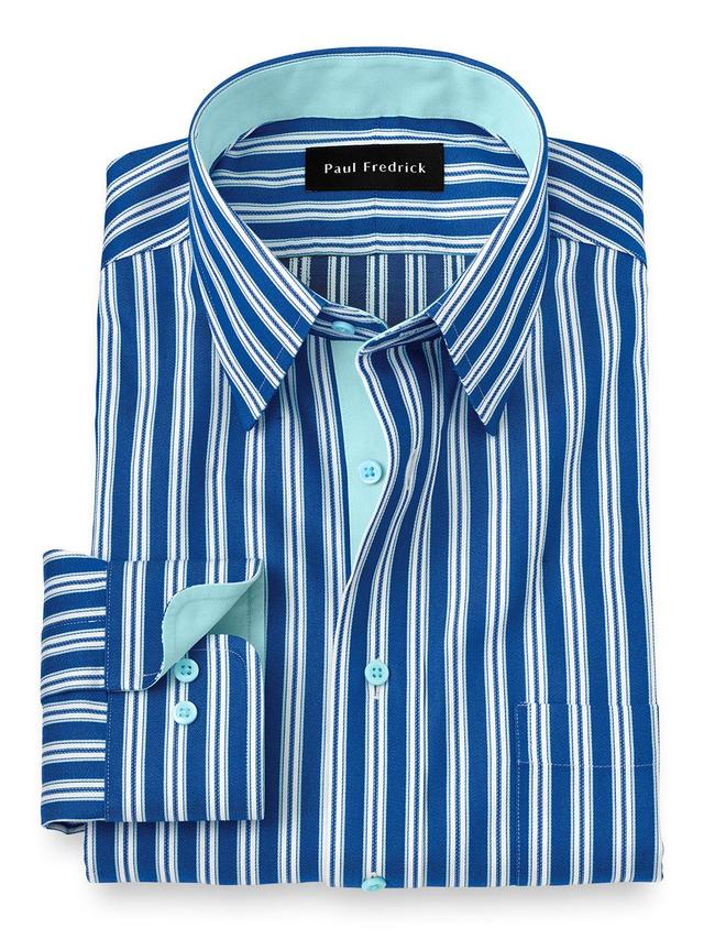 Slim Fit Non-iron Cotton Stripe Dress Shirt With Contrast Trim Product Image