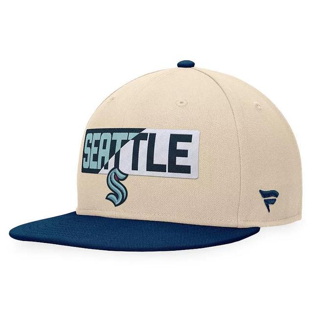 Mens Fanatics Branded Cream/Deep Sea Blue Seattle Kraken Goalaso Snapback Hat Product Image