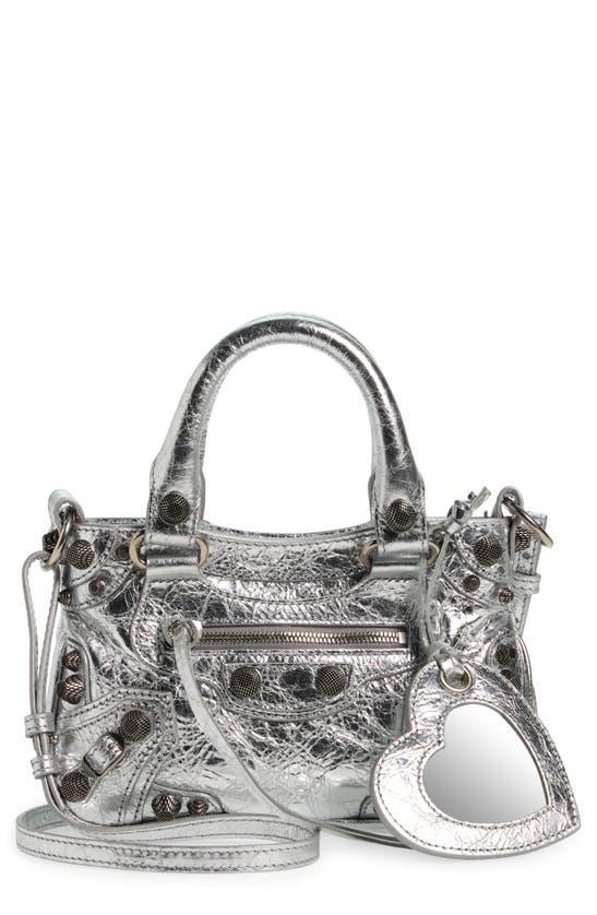 BALENCIAGA Mini Neo Cagole Metallic Leather Tote In Silver Product Image