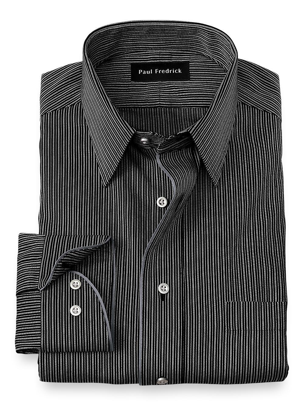 Tailored Fit Non-iron Cotton Stripe Dress Shirt With Contrast Trim Product Image