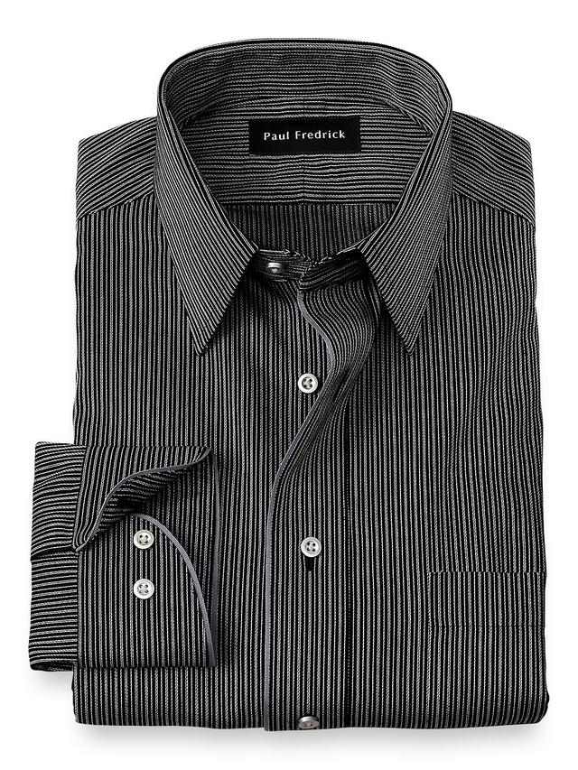 Non-iron Cotton Stripe Dress Shirt With Contrast Trim Product Image