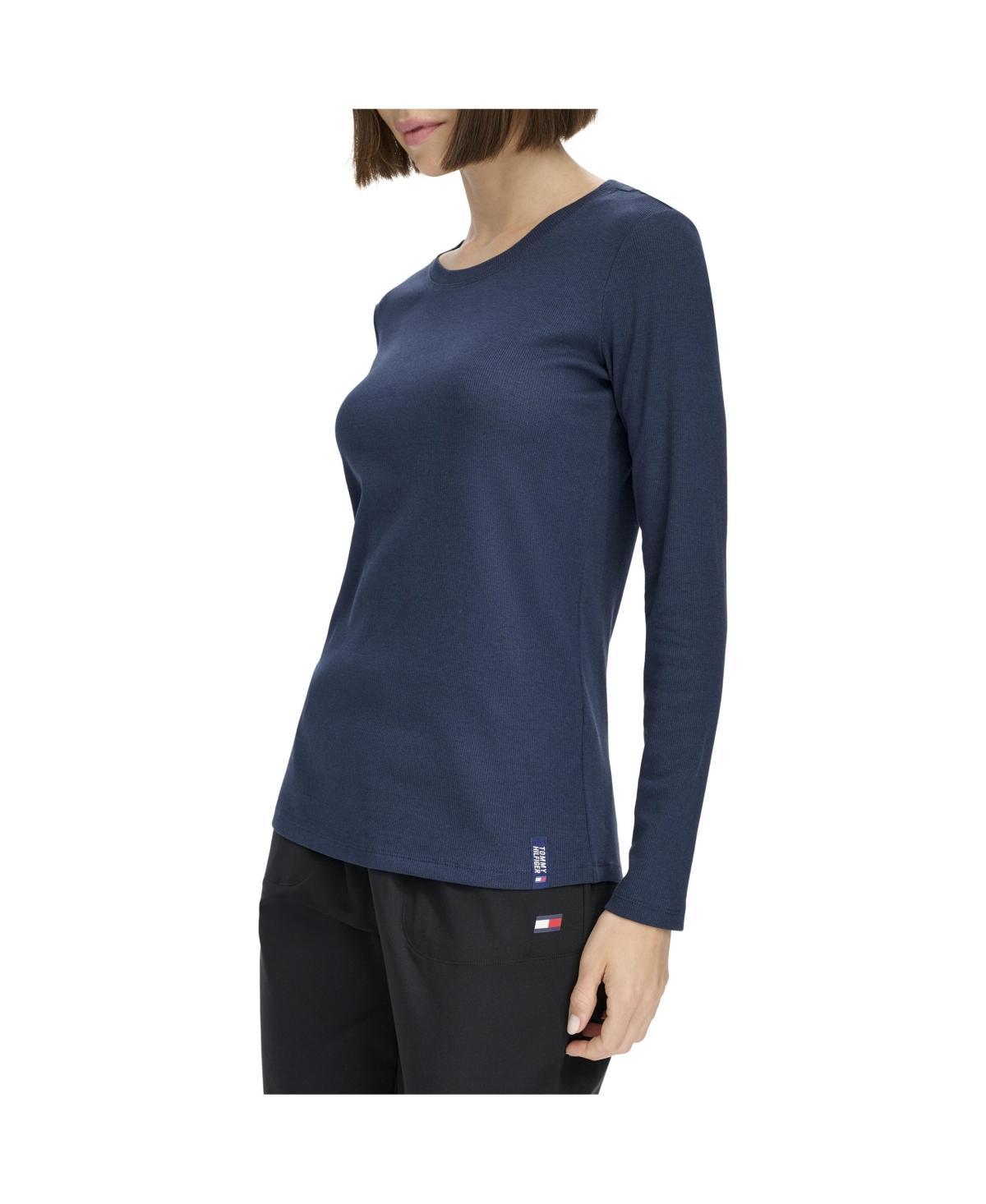 Tommy Hilfiger Womens Cotton Blend Ribbed Long Sleeve T-Shirt Product Image