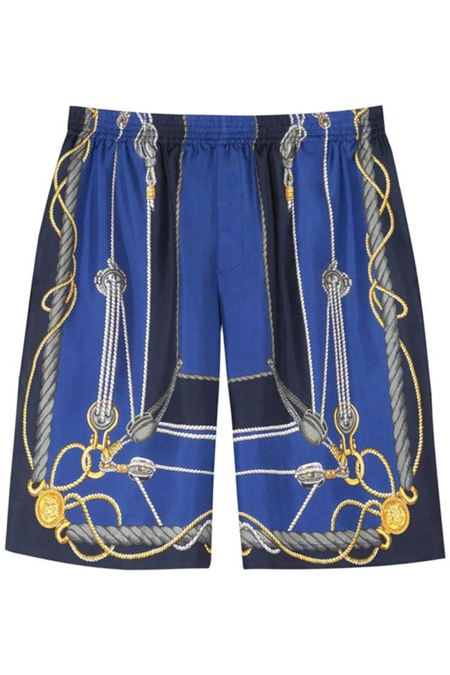 Men's Nautical-print Silk Pull-on Shorts In Blue Product Image