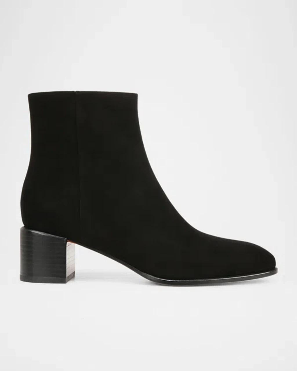 Suede Block-heel Ankle Booties In Black product image