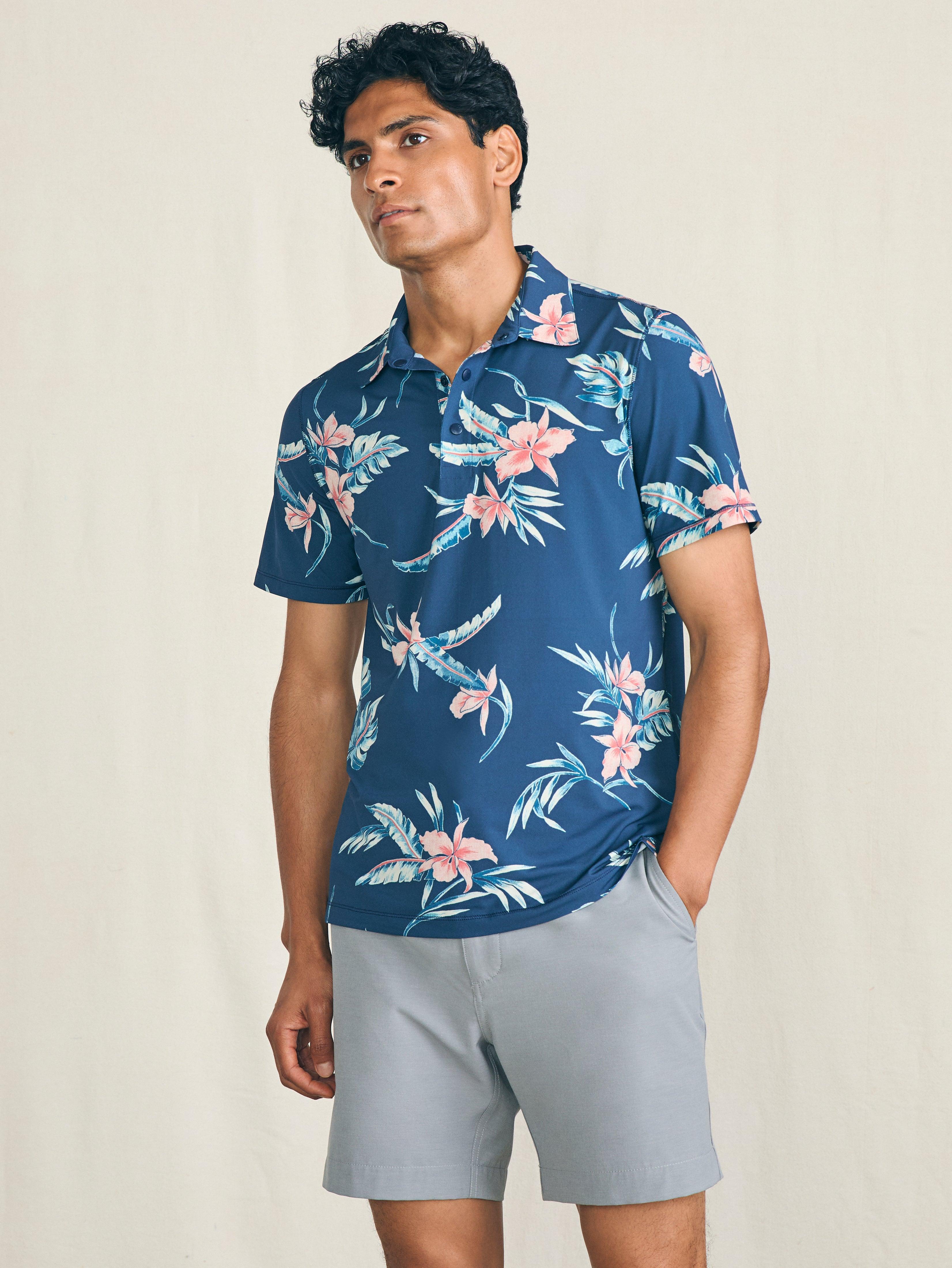 Shorelite Short-Sleeve Tech Polo - Navy Island Orchid Product Image