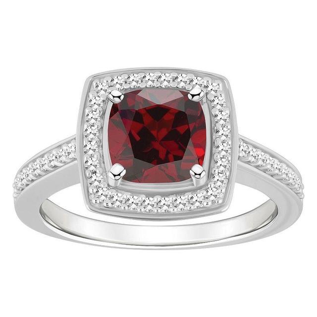 Macys Garnet (1-3/4 ct. t.w.) and Diamond (1/4 ct. t.w.) Halo Ring in Sterling Silver Product Image