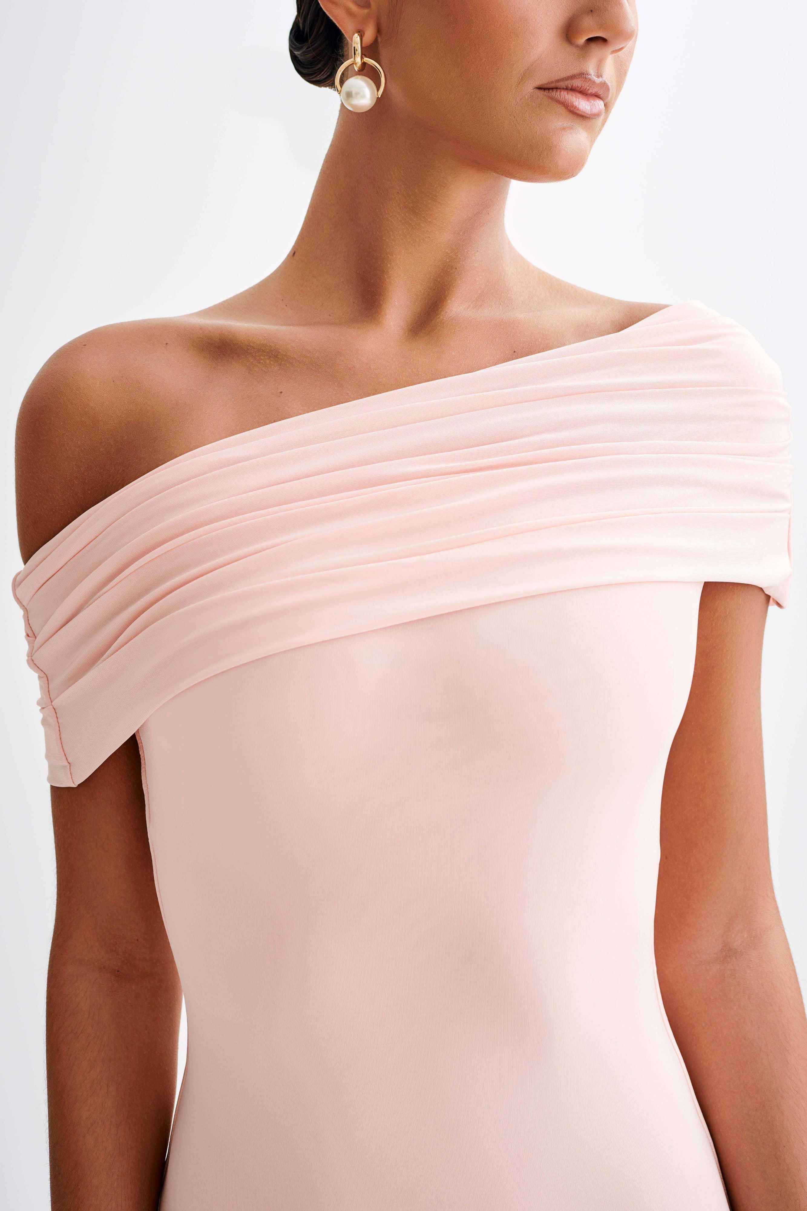 Cassandra Off Shoulder Slinky Maxi Dress - Pale Pink Product Image