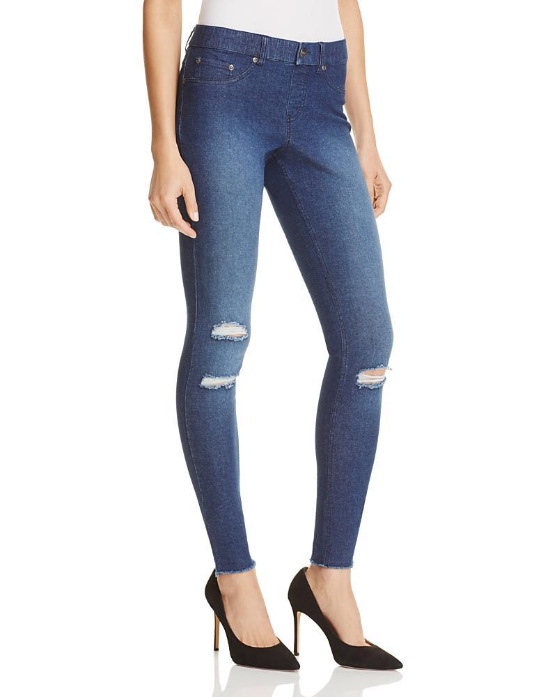 HUE Ripped Knee Denim Leggings (Ink Wash) Women's Jeans Product Image