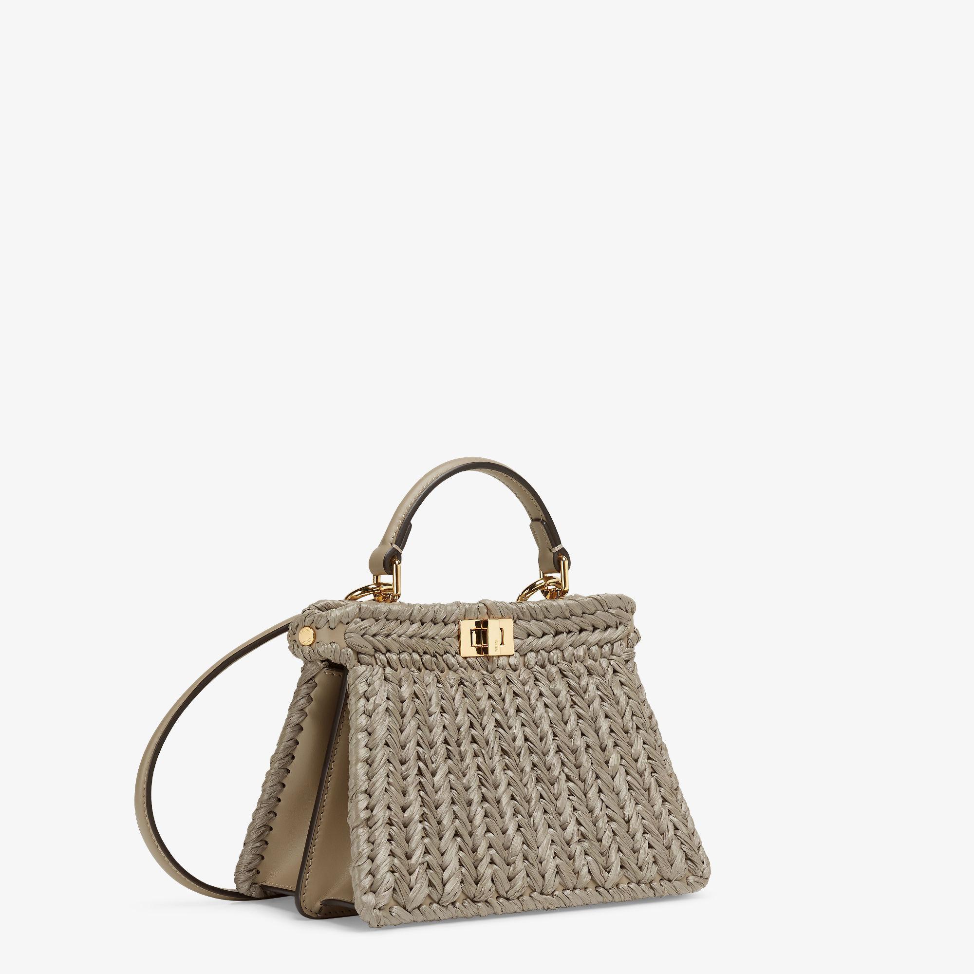 Peekaboo ISeeU PetiteDove gray interlaced leather and raffia bag Product Image