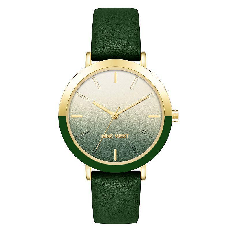 Nine West Womens Quartz Green Faux Leather Band Watch, 36mm - Green, Gold-Tone Product Image