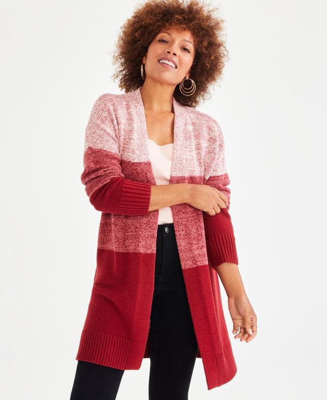 Style & Co Womens Open-Front Colorblocked Cardigan, Created for Macys Product Image