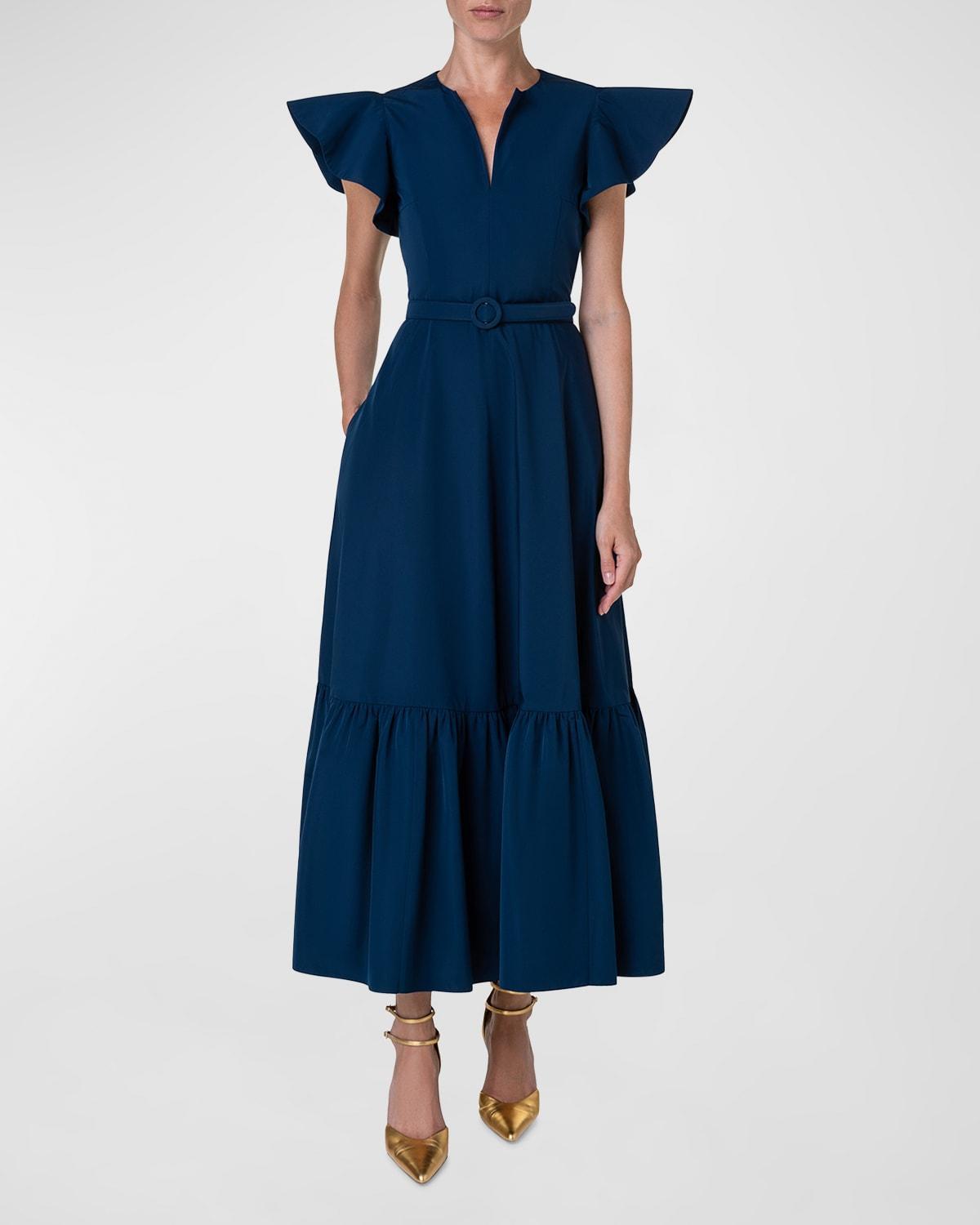 Womens Belted A-Line Midi-Dress Product Image