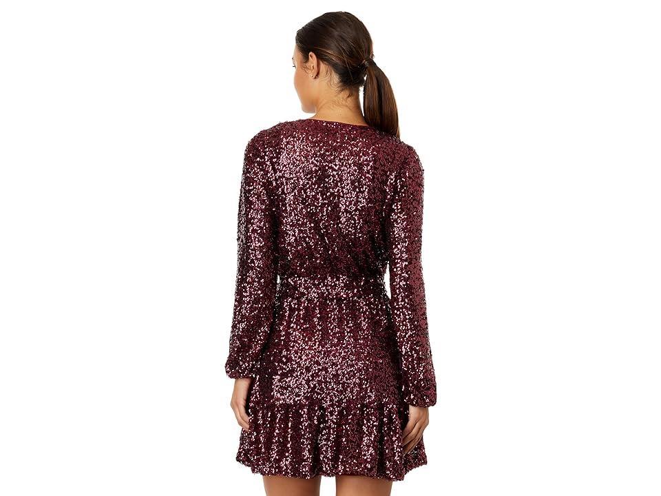 Betsy & Adam Womens Sequin Belted Long-Sleeve Dress Product Image