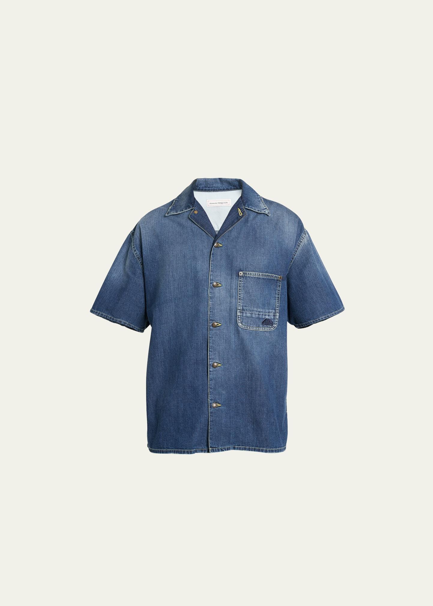 Mens Washed Denim Camp Shirt Product Image