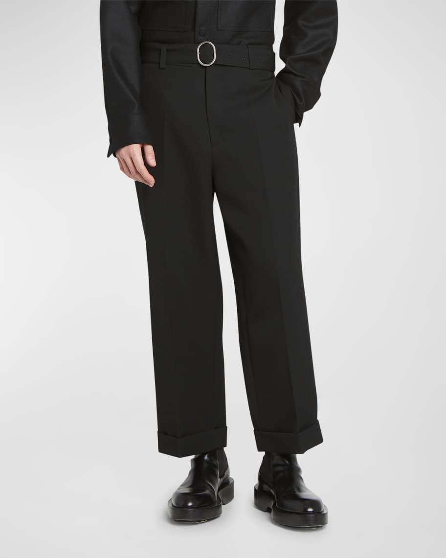 Mens Belted Straight-Leg Cuffed Trousers Product Image