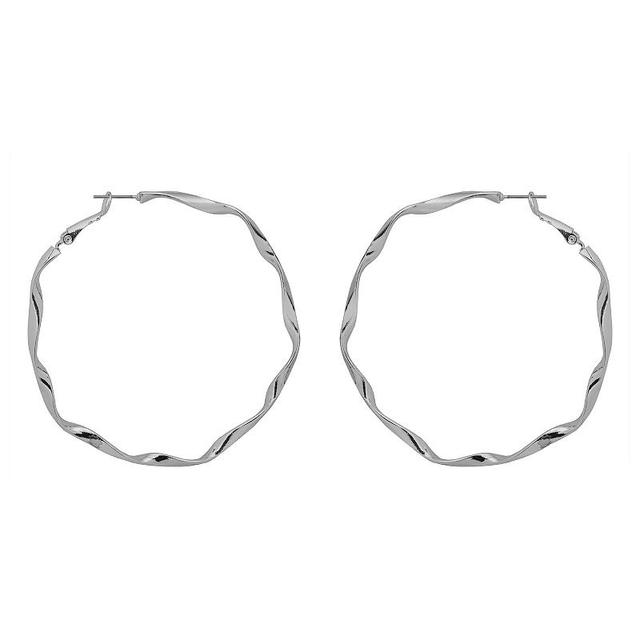 Emberly Silver Tone Oversized Twist Hoop Earrings, Womens Product Image