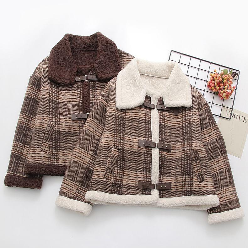 Collared Plaid Buckled Coat Product Image