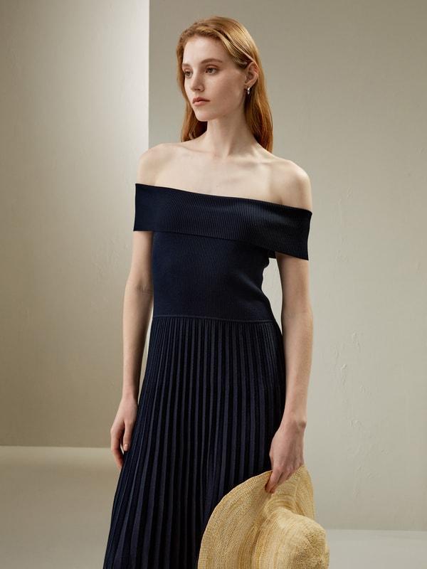 Off-Shoulder Hybrid Pleated Dress Product Image