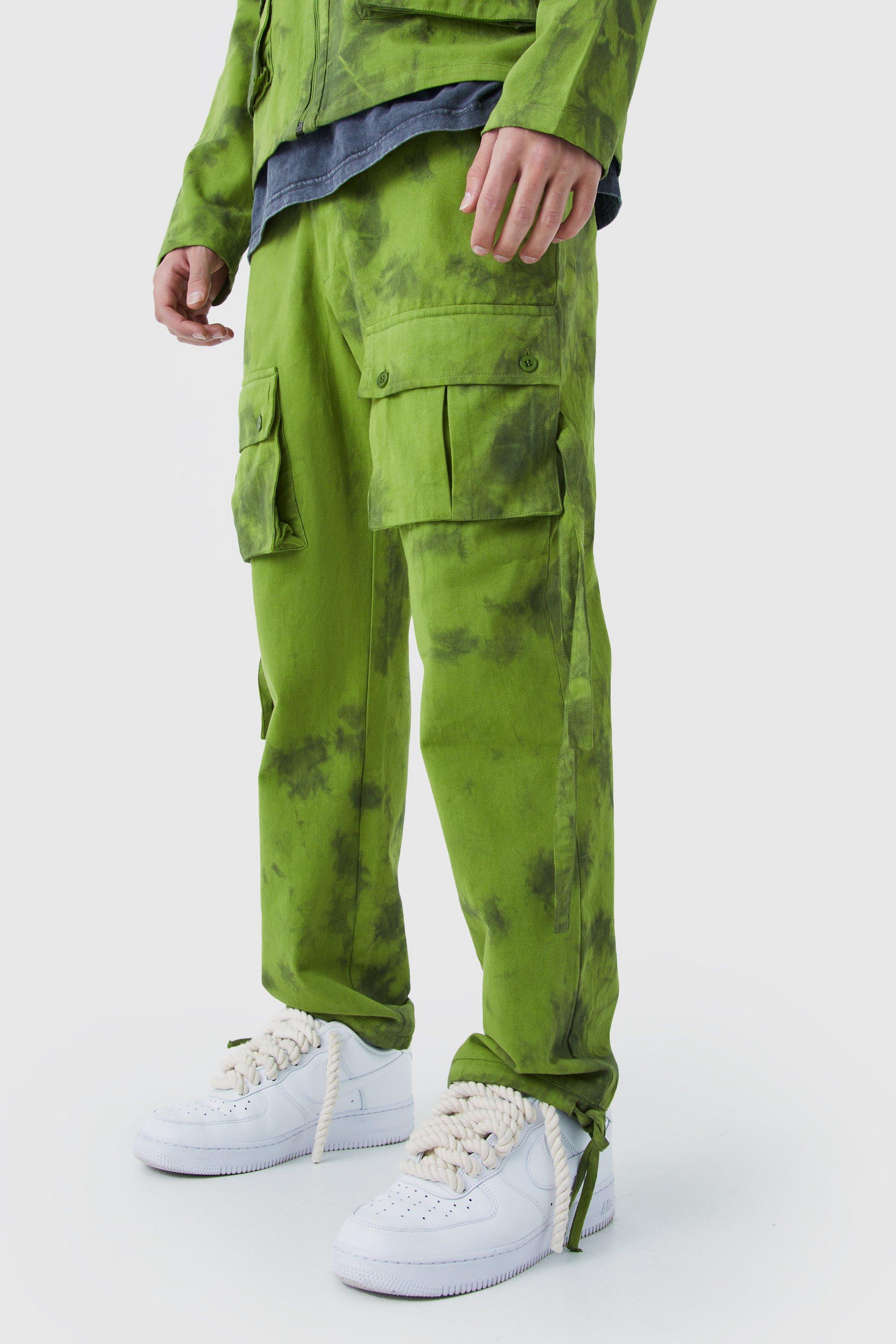 Twill Tie Dye Fixed Waist Straight Leg Cargo Trouser | boohooMAN USA Product Image